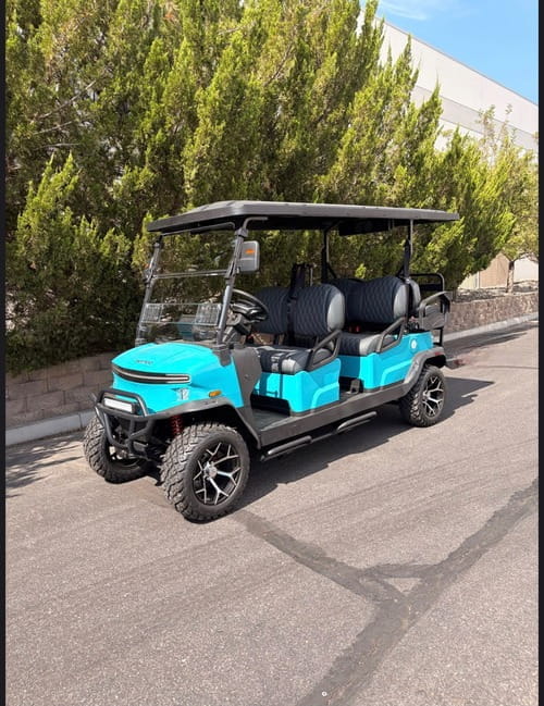 Teal 6-seater golf cart rental in Ensenada, Baja California